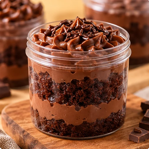Bolo no pote de chocolate em camadas
