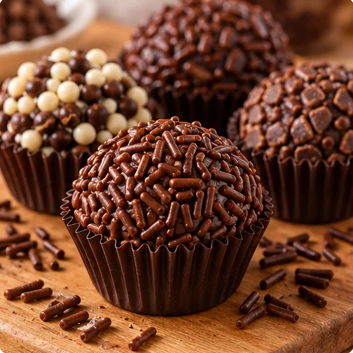 Brigadeiros de chocolate cobertos com granulado